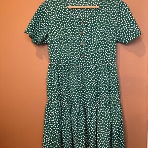 Green summer dress with white flowers